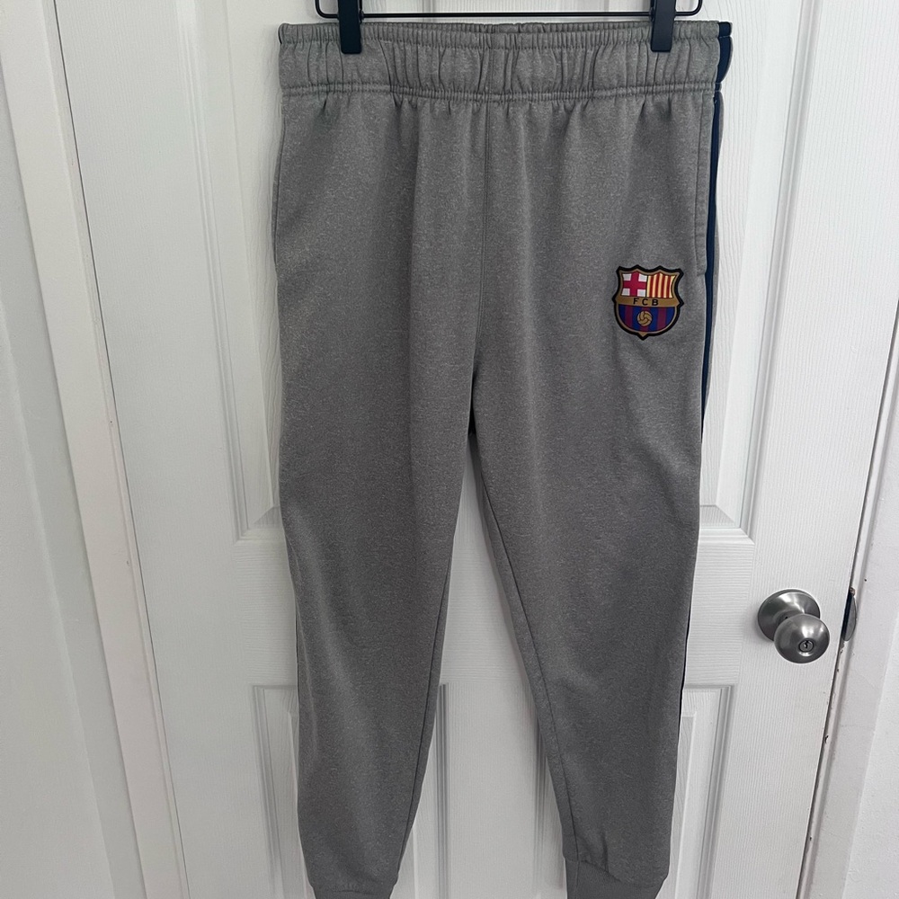 Grey FC Barcelona Patch Joggers - Men's Athletic Sweatpants